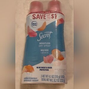 NEW! Secret Deodorant Sprays (2pk) Wild Rose